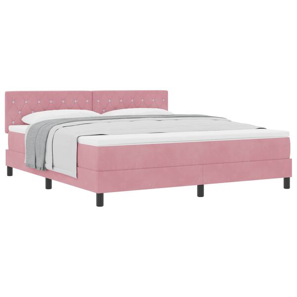 vidaXL Cama Box com colch&atilde;o com cabeceira Rosa 180 x 200 cm Veludo