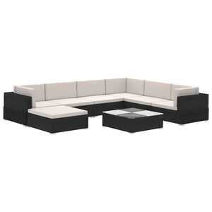 vidaXL 8 pcs conjunto lounge de jardim c/ almofad&otilde;es vime PE preto
