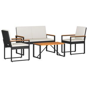 vidaXL Conjunto de M&oacute;veis para Exterior 4 unid. Preto e Branco Creme