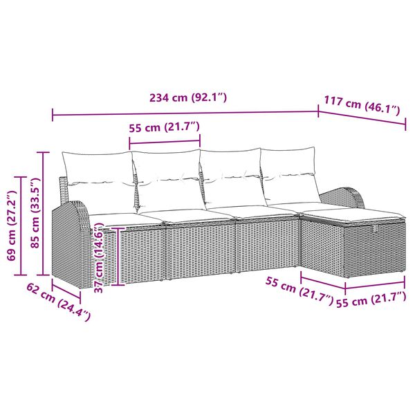 vidaXL Conjunto de Sof&aacute;s com almofada Manual Cinzento-claro vime PE