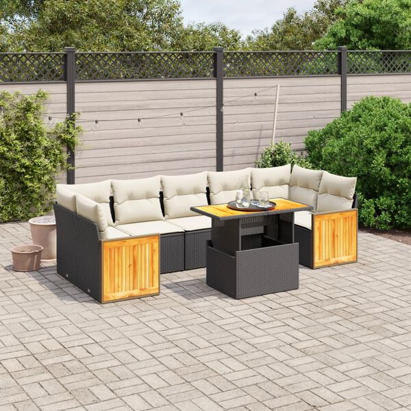 vidaXL 8 pcs conjunto sof&aacute;s de jardim com almofad&otilde;es vime PE preto