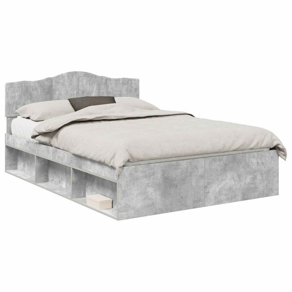 vidaXL Estrutura da Cama com cabeceira Cinza Concreto 150 x 200 cm