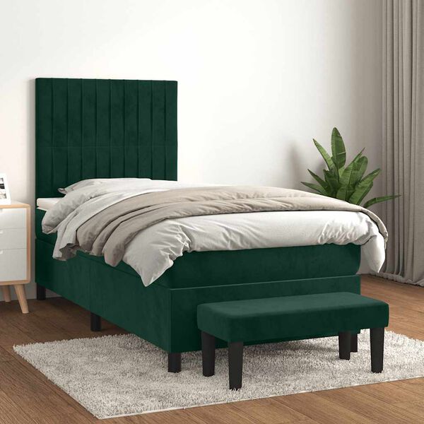 vidaXL Cama com molas/colch&atilde;o 90x200 cm veludo verde-escuro