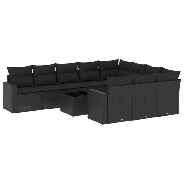 vidaXL 11 pcs conjunto sof&aacute;s de jardim c/ almofad&otilde;es vime PE preto
