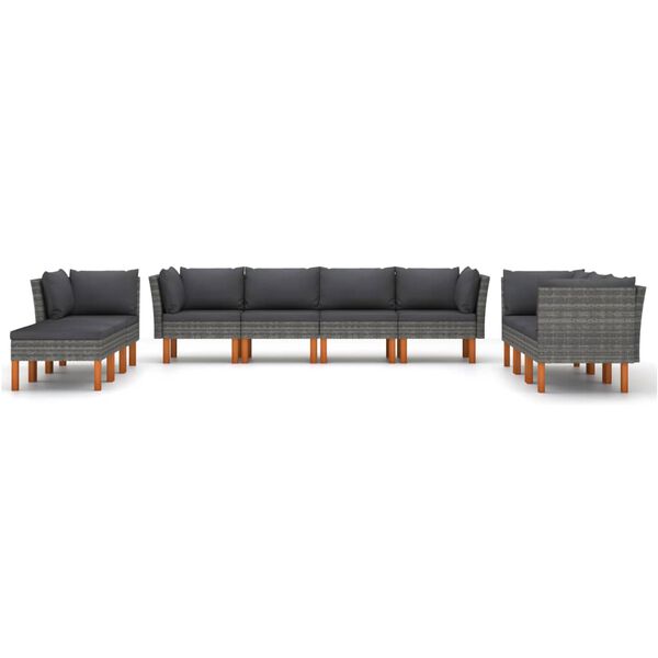 vidaXL 10 pcs conjunto lounge de jardim c/ almofad&otilde;es vime PE cinzento