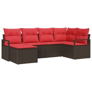 vidaXL Conjunto de Sof&aacute;s com almofada 6 pcs Marrom e Vermelho vime PE