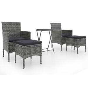 vidaXL 5 pcs conj. bistr&ocirc; de jardim vime PE e vidro temperado cinzento