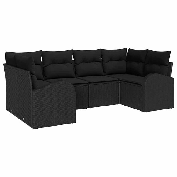 vidaXL Conjunto de Sof&aacute; de Jardim com almofada 6 pcs Preto vime PE