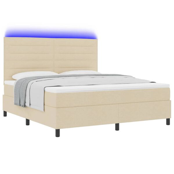 vidaXL Cama Box com colch&atilde;o com led Creme 180 x 200 cm tecido