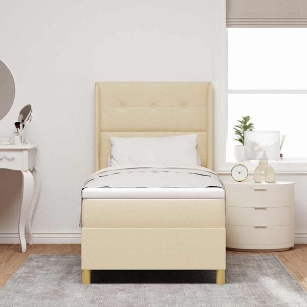 vidaXL Cama Box com colch&atilde;o com cabeceira Creme 80 x 200 cm tecido