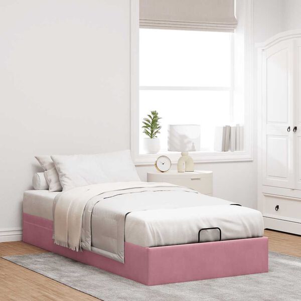 vidaXL Otomano Bed Frame No Colch&atilde;o Rosa 100x200 cm Veludo