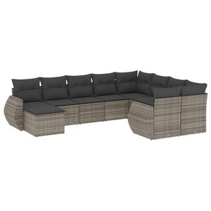 vidaXL 10 pcs conjunto sof&aacute;s de jardim c/ almofad&otilde;es vime PE cinzento