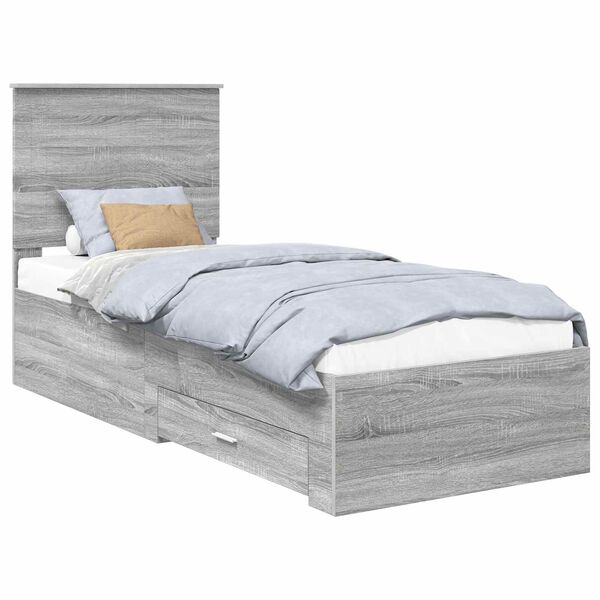 vidaXL Estrutura da Cama com gaveta Cinza Sonoma e Prata 70 x 190 cm