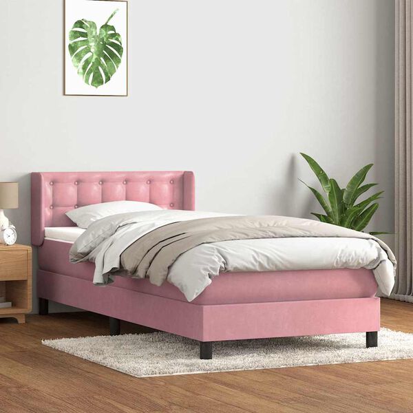 vidaXL Cama com molas/colch&atilde;o rosa 90x220 cm veludo