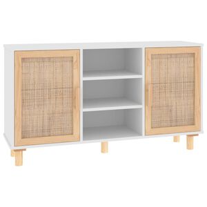 vidaXL Aparador 105x30x60 cm madeira pinho maci&ccedil;a/vime natural branco