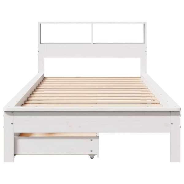 vidaXL Cama com estante sem colch&atilde;o 100x200 cm pinho maci&ccedil;o branco