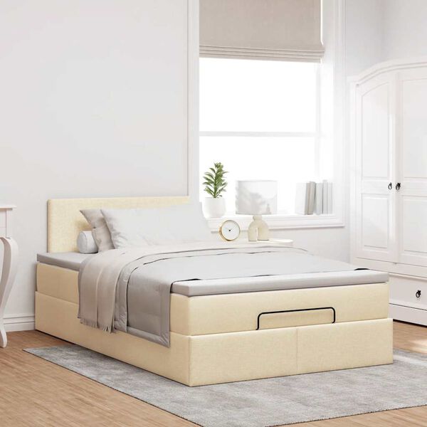 vidaXL Estrutura de cama otomana com colch&atilde;o 120x190 cm tecido creme
