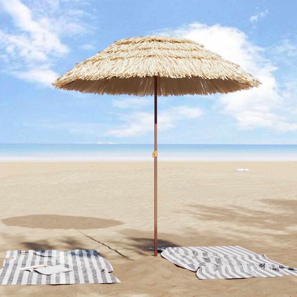 vidaXL Parasol de Praia Natural 255 x 255 x 255 cm Poli&eacute;ster e A&ccedil;o