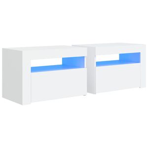 vidaXL Mesas cabeceira c/ luzes LED 2 pcs 60x35x40 cm branco