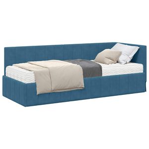 vidaXL Estrutura de Cama de Canto com Colchão 2 pcs Azul Veludo