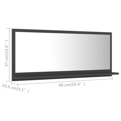 vidaXL Espelho de casa de banho 90x10,5x37 cm contraplacado cinzento