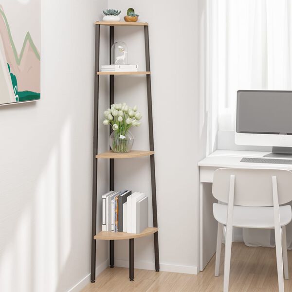 vidaXL Prateleira de canto com 4 n&iacute;veis, castanho claro e preto, 45,5x31,5x150 cm
