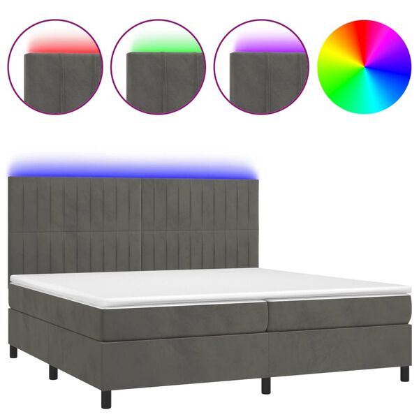 vidaXL Cama box spring c/ colch&atilde;o/LED 200x200cm veludo cinzento-escuro