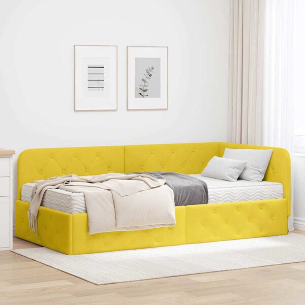 vidaXL Estrutura de Cama de Canto Amarelo 90 x 200 cm Veludo