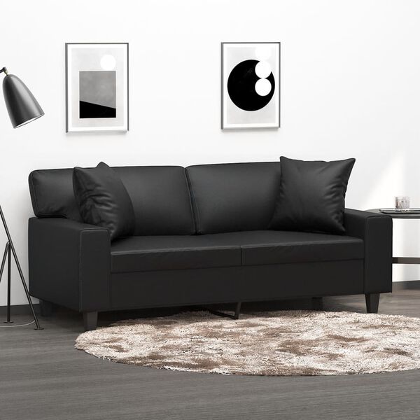 vidaXL Sof&aacute; 2 lugares + almofadas decora&ccedil;&atilde;o 140 cm couro artif. preto