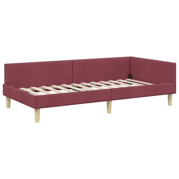 vidaXL Estrutura de Cama de Canto Vinho Vermelho 90 x 190 cm tecido