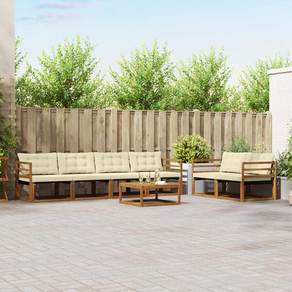 vidaXL Conjunto de Sof&aacute;s para Exterior 7 pcs Natural e Creme