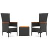vidaXL 3 pcs conjunto lounge para jardim vime PE/ac&aacute;cia maci&ccedil;a preto