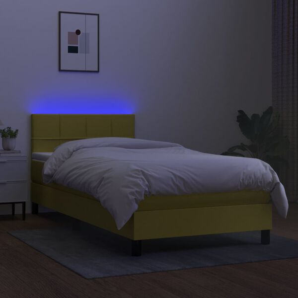 vidaXL Cama box spring c/ colch&atilde;o e LED 100x200 cm tecido verde