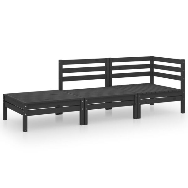 vidaXL 3 pcs conjunto lounge de jardim pinho maciço preto