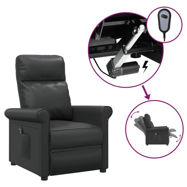 vidaXL Poltrona reclin&aacute;vel el&eacute;trica couro artificial preto