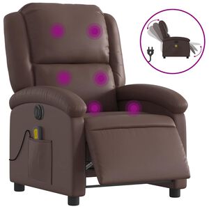 vidaXL Poltrona massagens reclin&aacute;vel el&eacute;trica couro artif. castanho