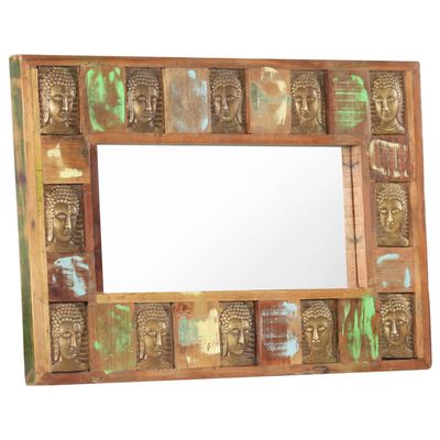 vidaXL Espelho com budas 80x50 cm madeira recuperada maciça