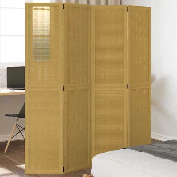 vidaXL Biombo c/ 4 pain&eacute;is madeira de paulownia maci&ccedil;a castanho