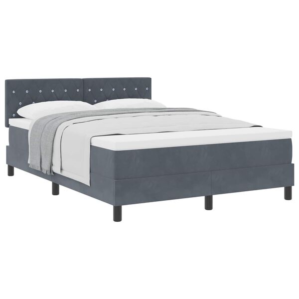 vidaXL Cama Box com colch&atilde;o Cinza Escuro 140 x 190 cm Veludo