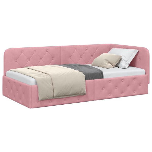 vidaXL Estrutura de Cama de Canto Rosa 100 x 200 cm Veludo