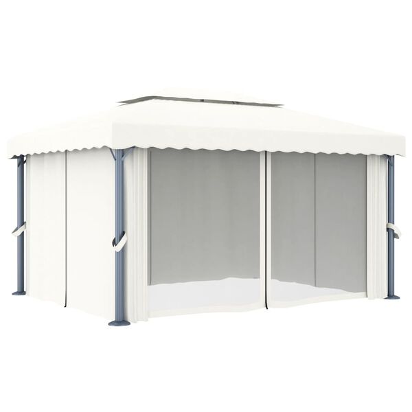 vidaXL Gazebo com cortina 4x3 m alumínio branco nata