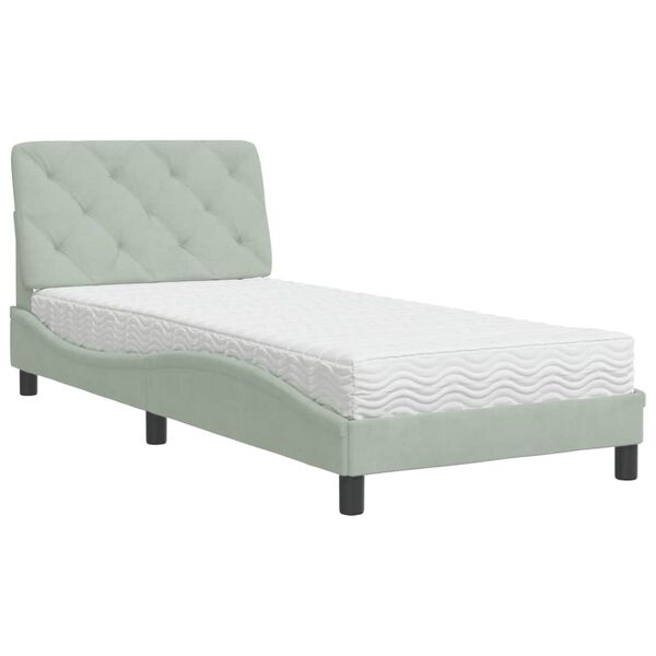 vidaXL Cama com colch&atilde;o 90x200 cm veludo cinzento-claro