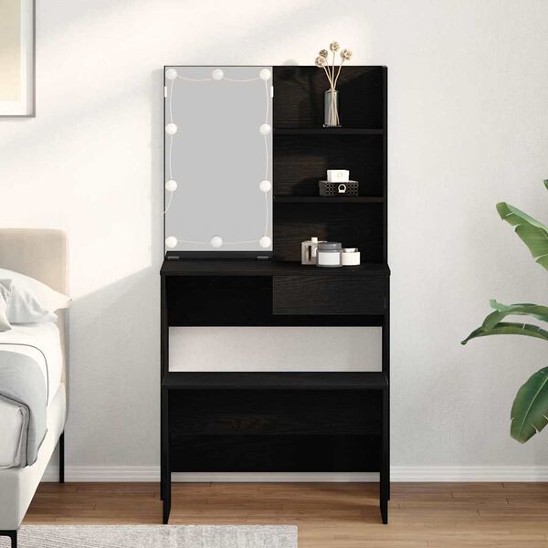 vidaXL Conjunto de Mesa de Maquiagem com LED 2 pcs Carvalho Preto