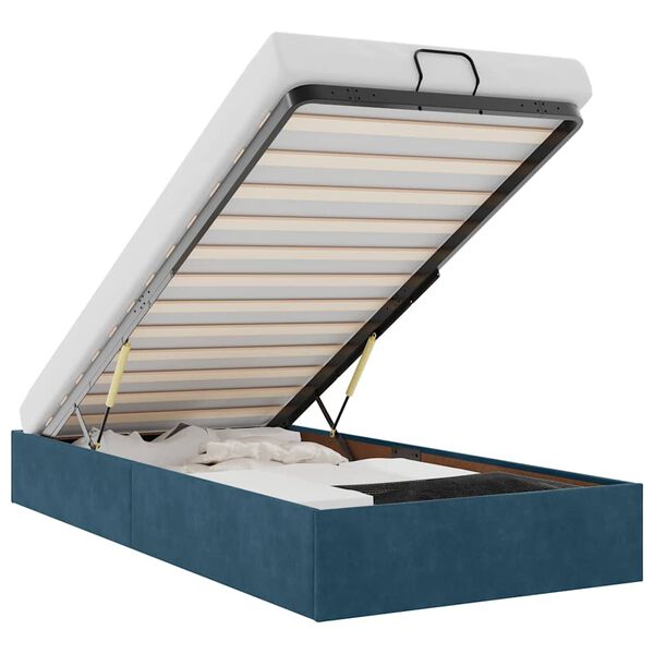 vidaXL Otomano Bed Frame No Colch&atilde;o Azul Escuro 100x200 cm Veludo