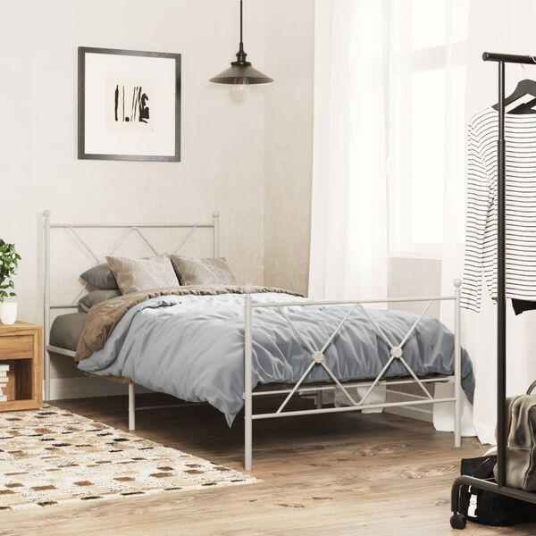 vidaXL Estrutura de cama com cabeceira e p&eacute;s 90x190 cm metal branco