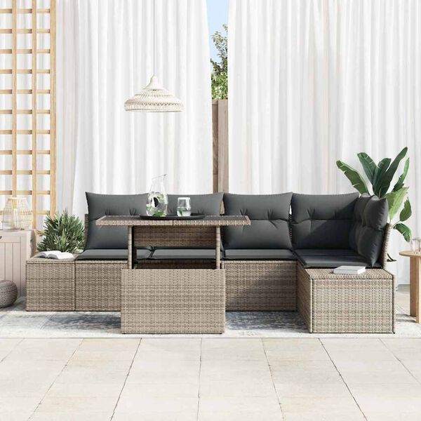 vidaXL Conjunto de Sof&aacute; de Jardim 6 pcs Cinzeto Rattan Sint&eacute;tico