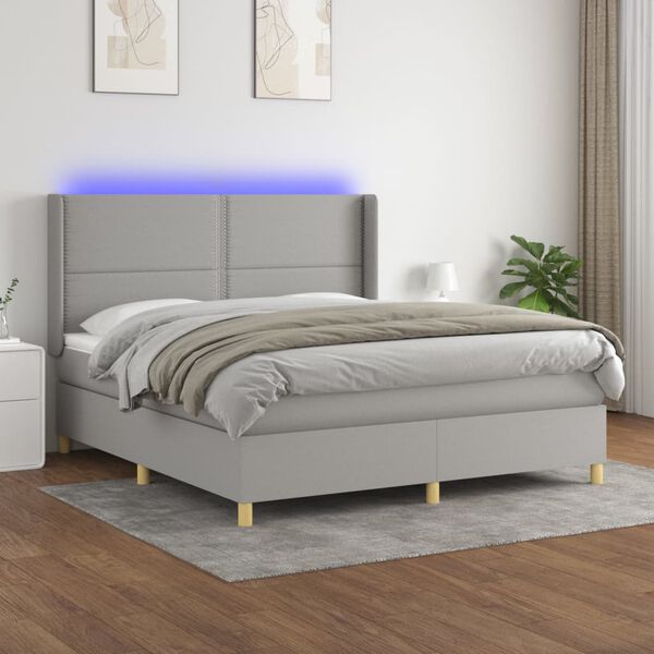 vidaXL Cama box spring c/ colch&atilde;o e LED 160x200 cm tecido cinza-claro