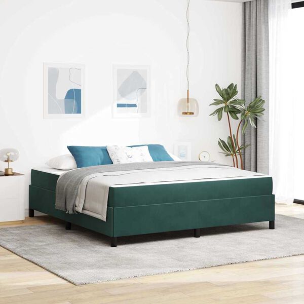 vidaXL Estrutura da Cama com colch&atilde;o Verde Escuro 180 x 200 cm tecido