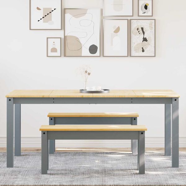 vidaXL 3 pcs conjunto de jantar Panama madeira pinho maci&ccedil;a cinzento