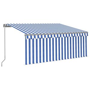 vidaXL Toldo manual com LED solar 3,5 x 2,5 m Listrado Azul e Branco